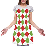 White Red And Green Argyle Pattern Print Adjustable Apron