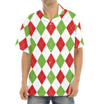 White Red And Green Argyle Pattern Print Aloha Shirt