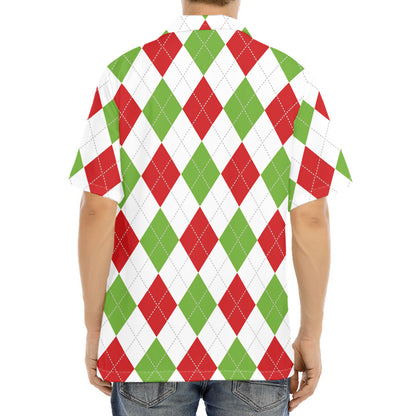 White Red And Green Argyle Pattern Print Aloha Shirt