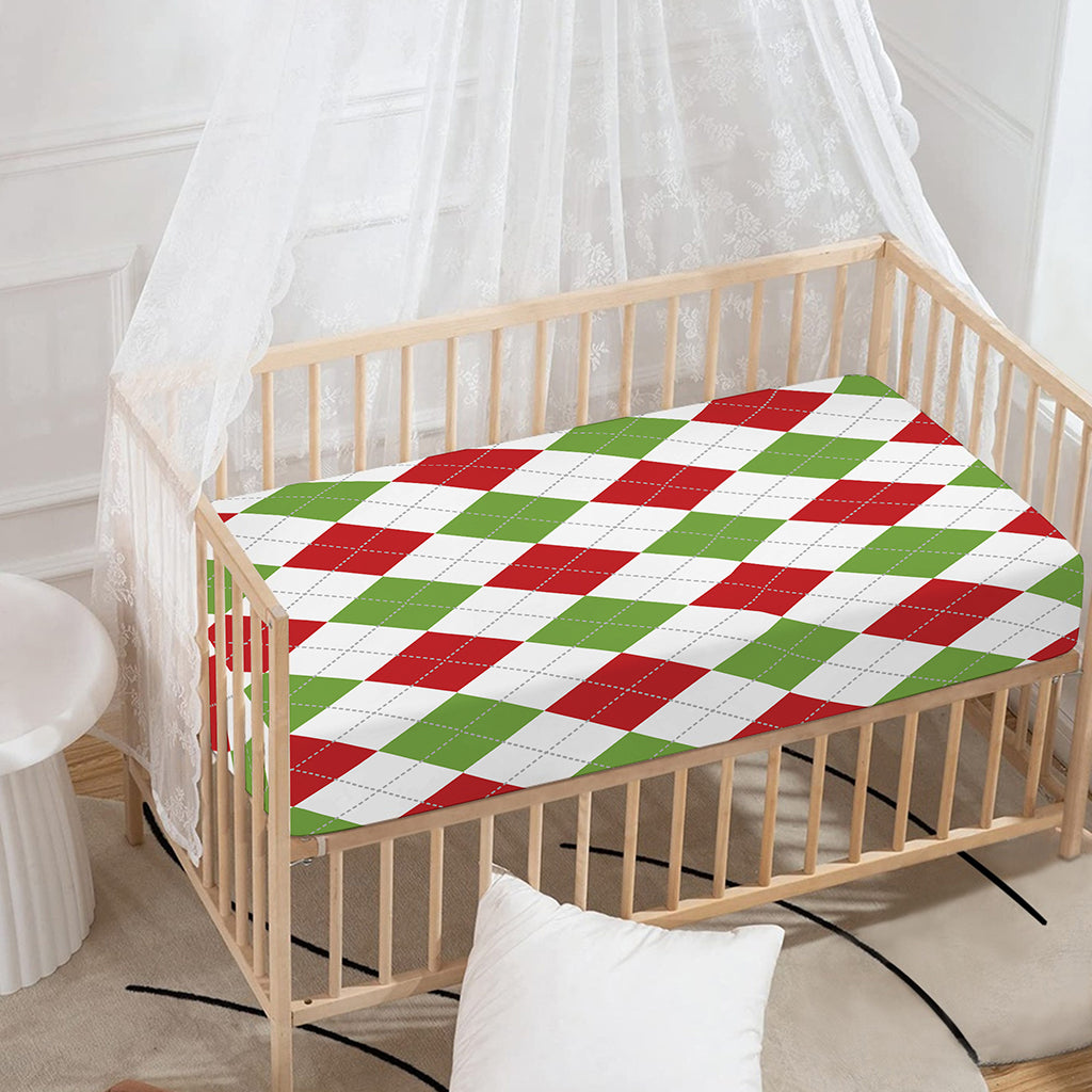 White Red And Green Argyle Pattern Print Baby Crib Sheet