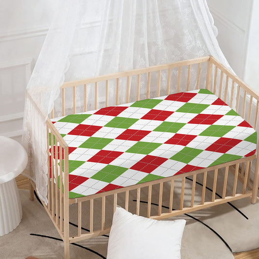 White Red And Green Argyle Pattern Print Baby Crib Sheet