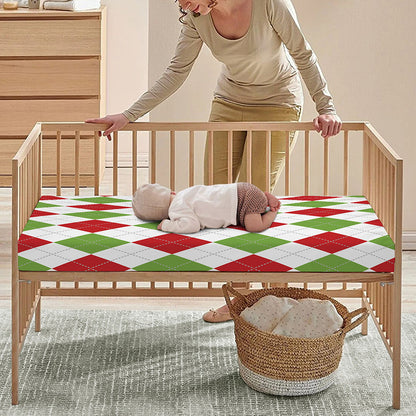 White Red And Green Argyle Pattern Print Baby Crib Sheet
