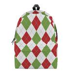 White Red And Green Argyle Pattern Print Backpack