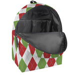 White Red And Green Argyle Pattern Print Backpack