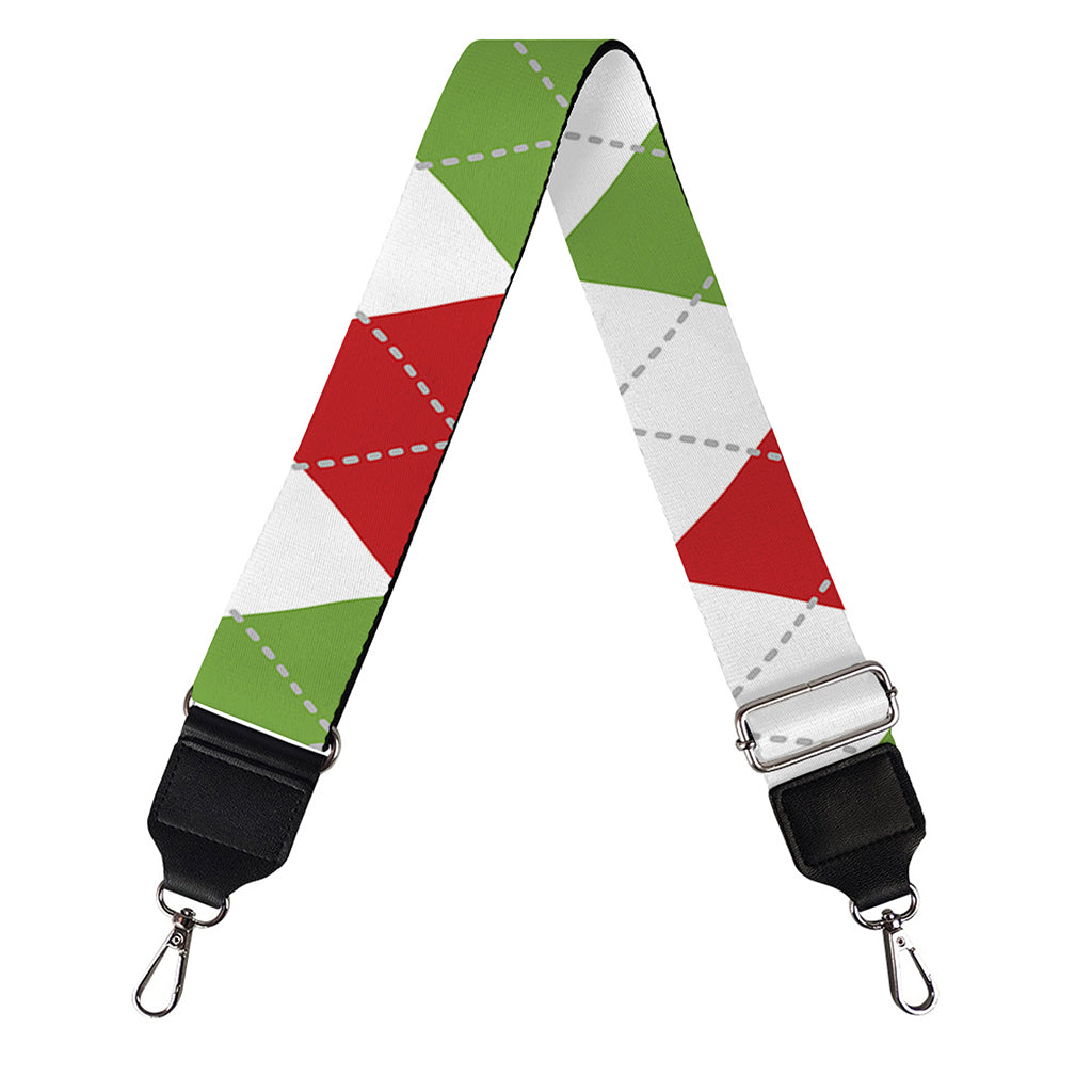 White Red And Green Argyle Pattern Print Bag Strap