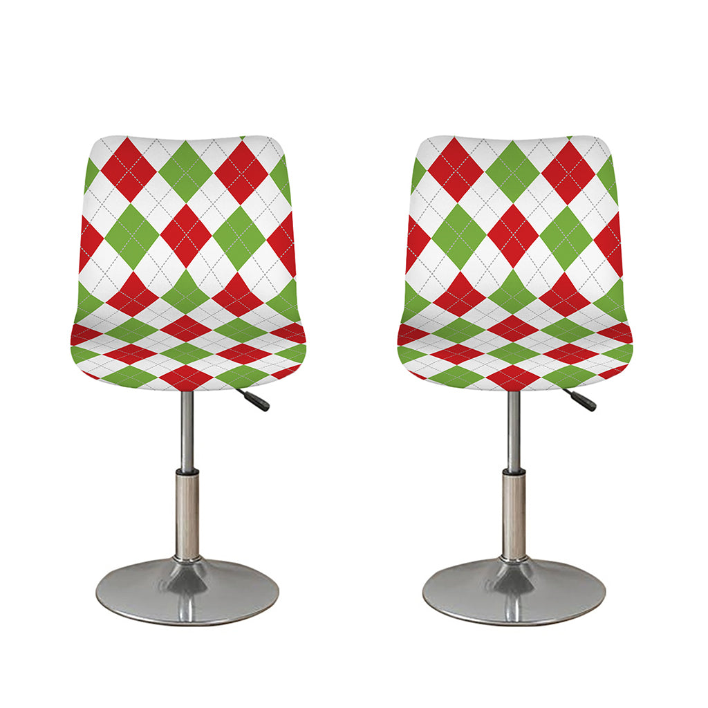 White Red And Green Argyle Pattern Print Bar Stool Covers