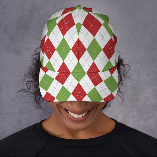 White Red And Green Argyle Pattern Print Baseball Cap