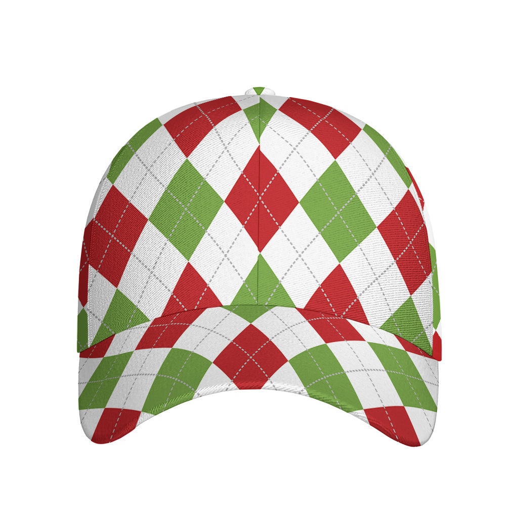 White Red And Green Argyle Pattern Print Baseball Cap