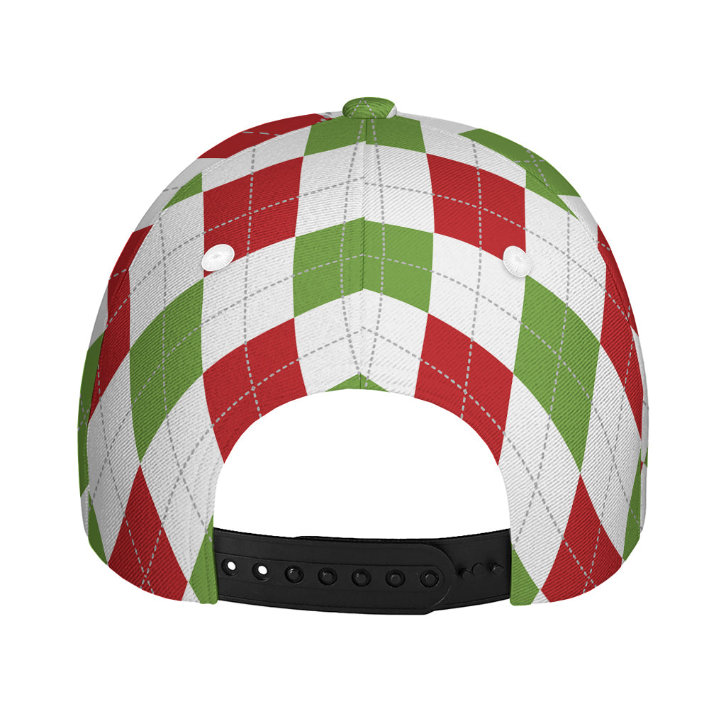 White Red And Green Argyle Pattern Print Baseball Cap