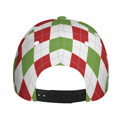 White Red And Green Argyle Pattern Print Baseball Cap