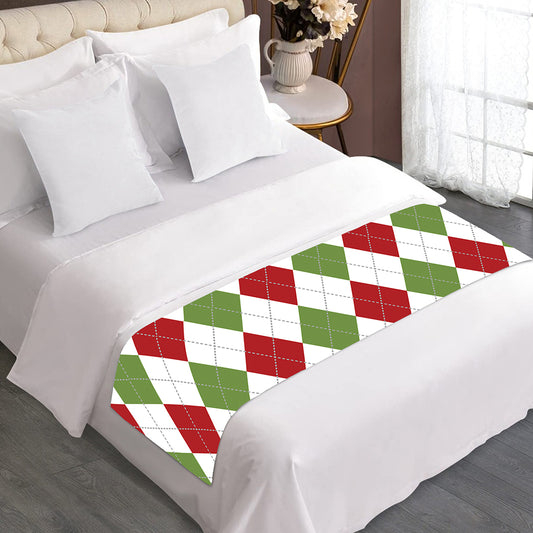 White Red And Green Argyle Pattern Print Bed Runner