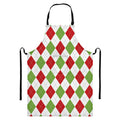 White Red And Green Argyle Pattern Print Bib Apron With Pocket