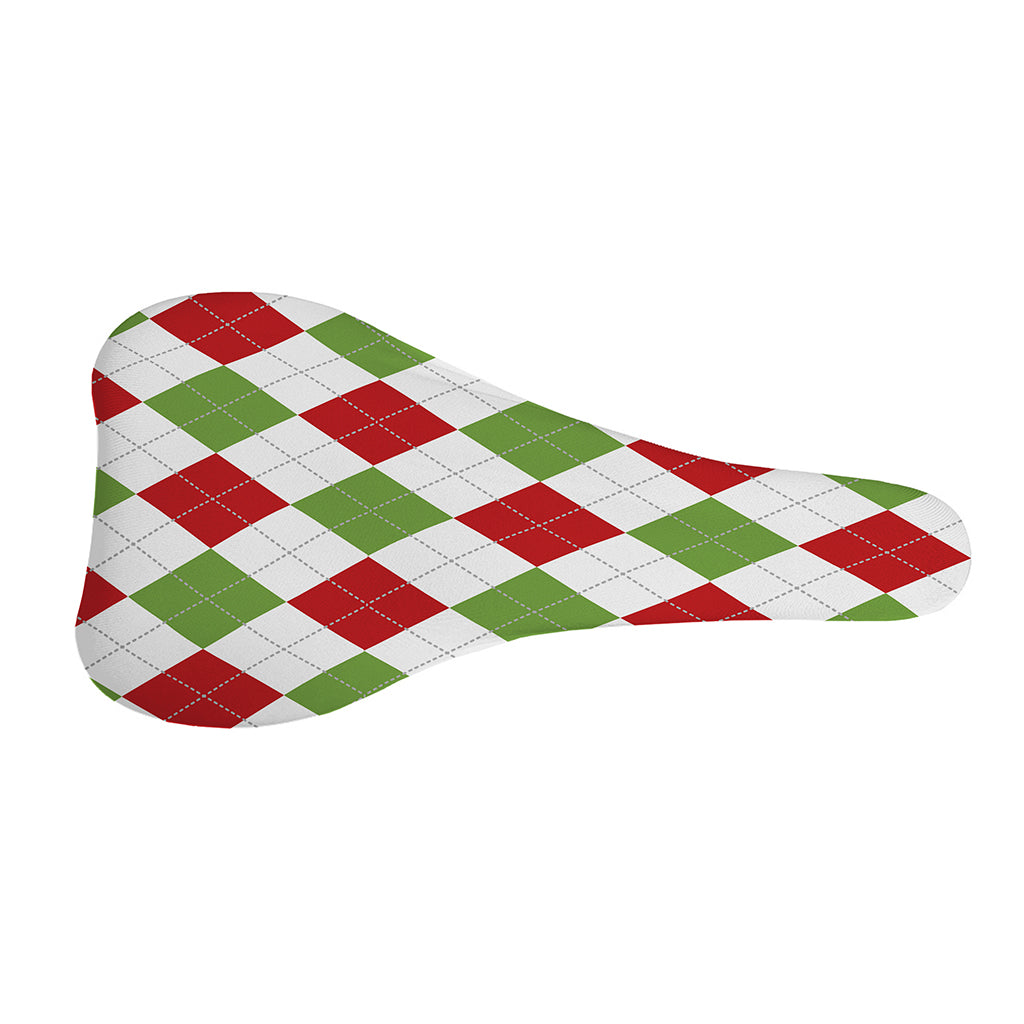 White Red And Green Argyle Pattern Print Bicycle Seat Cover