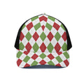 White Red And Green Argyle Pattern Print Black Mesh Trucker Hat