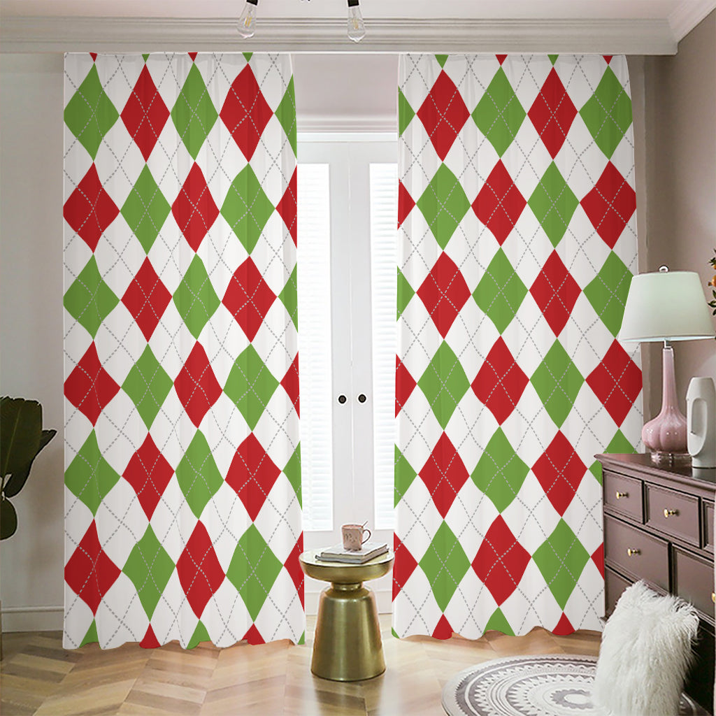 White Red And Green Argyle Pattern Print Blackout Pencil Pleat Curtains