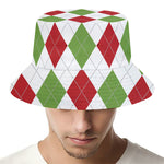 White Red And Green Argyle Pattern Print Bucket Hat
