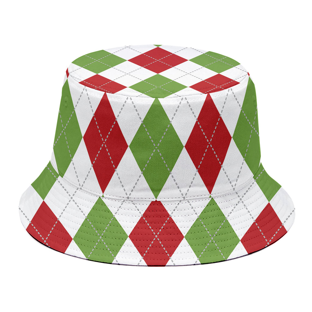 White Red And Green Argyle Pattern Print Bucket Hat