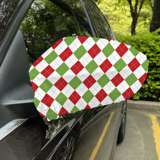 White Red And Green Argyle Pattern Print Car Side Mirror Covers