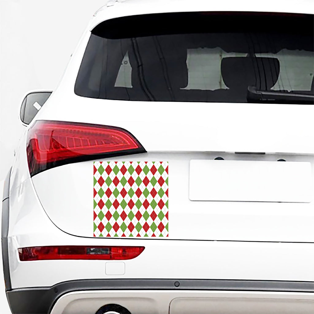 White Red And Green Argyle Pattern Print Car Sticker