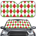 White Red And Green Argyle Pattern Print Car Windshield Sun Shade