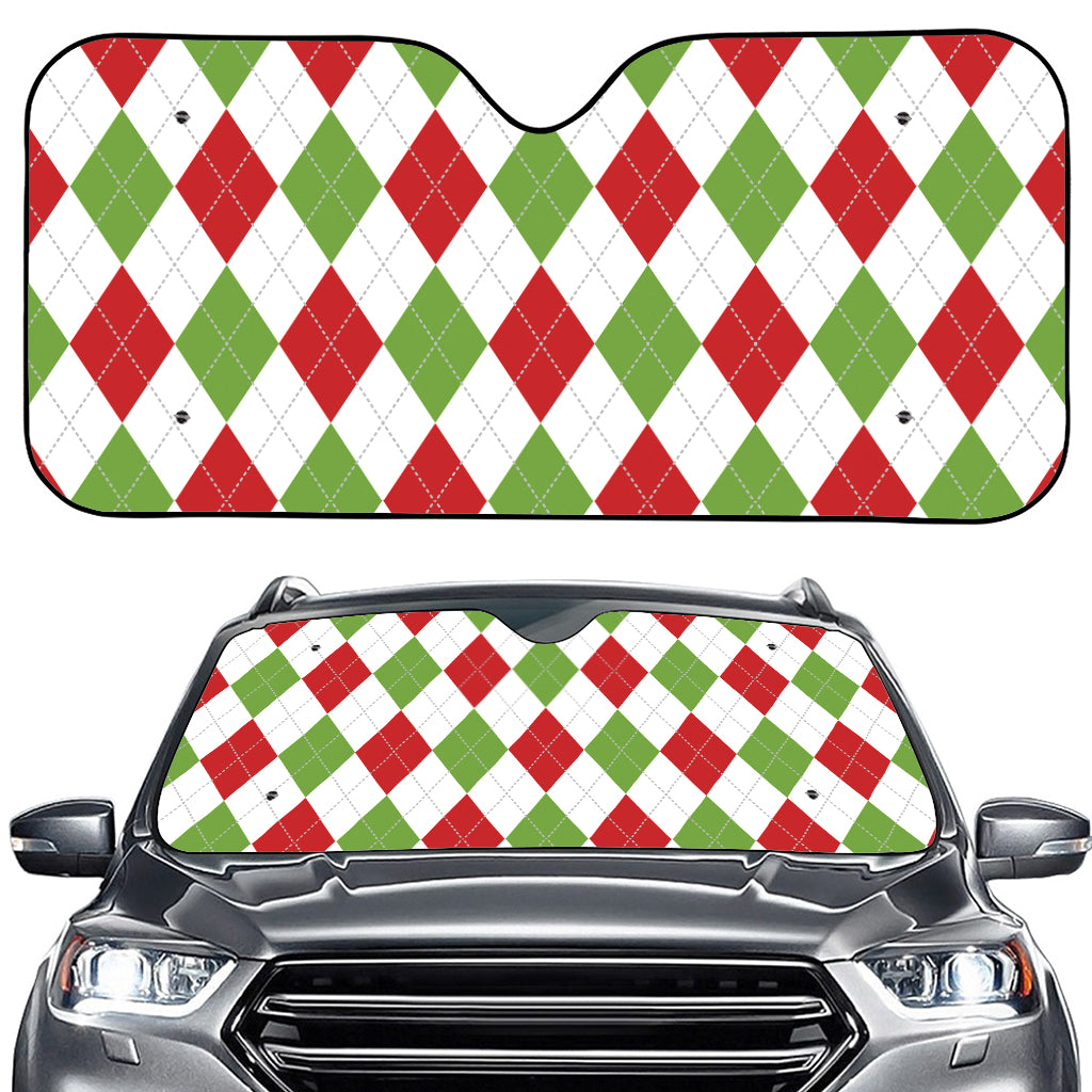 White Red And Green Argyle Pattern Print Car Windshield Sun Shade
