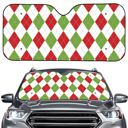 White Red And Green Argyle Pattern Print Car Windshield Sun Shade