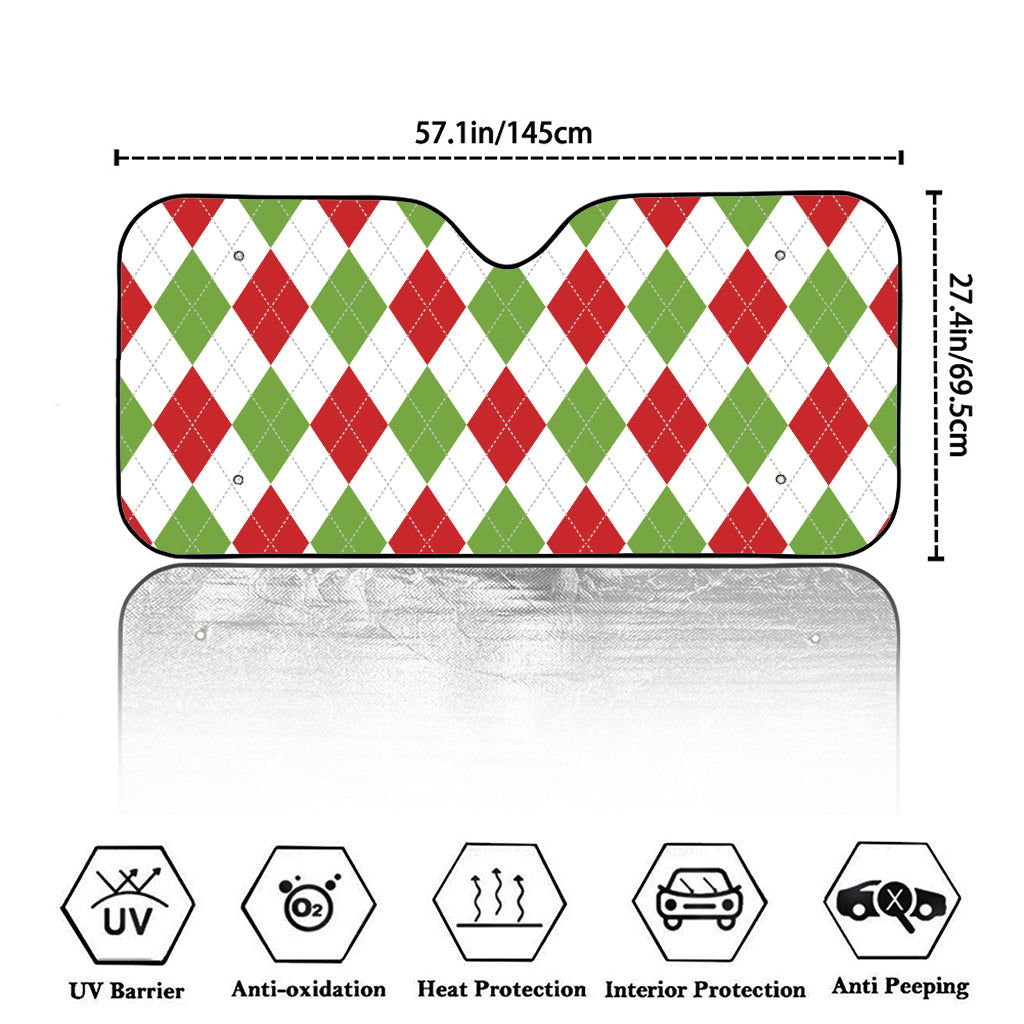 White Red And Green Argyle Pattern Print Car Windshield Sun Shade