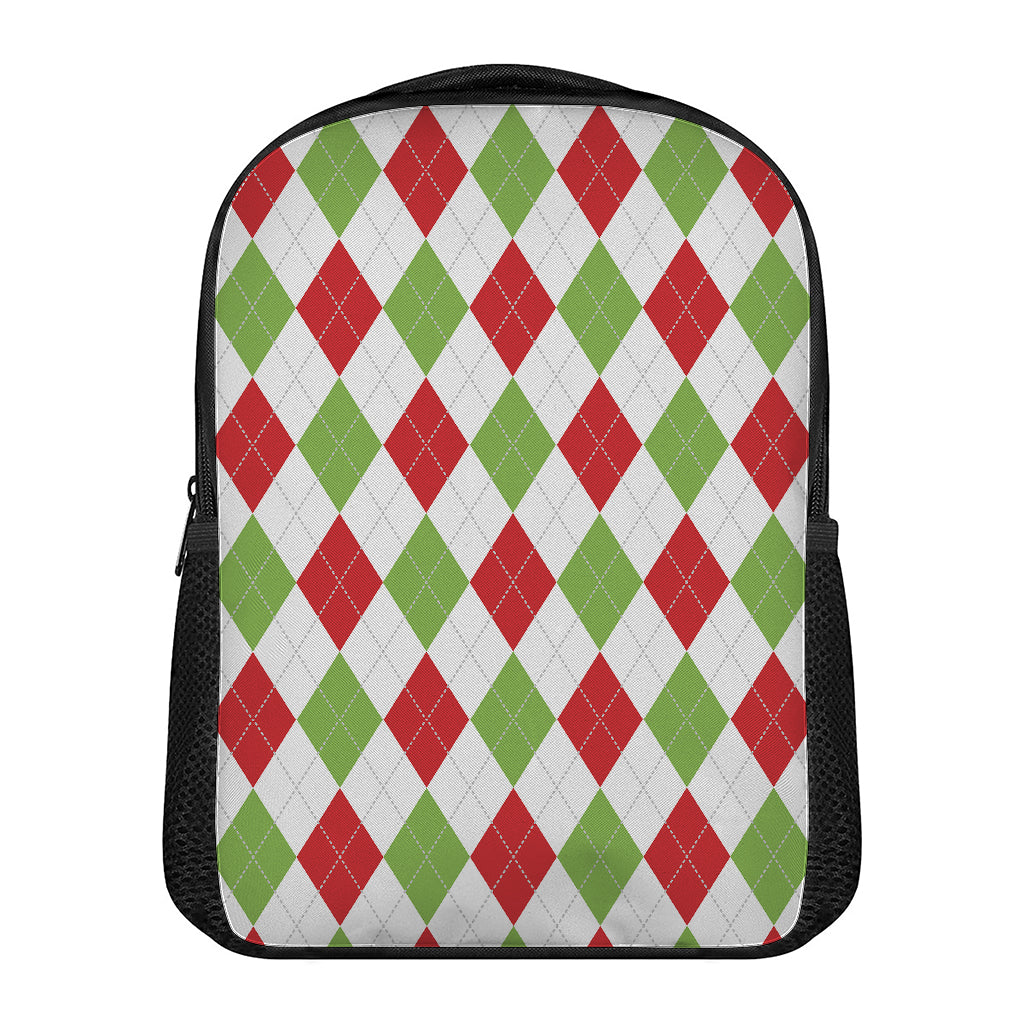 White Red And Green Argyle Pattern Print Casual Backpack