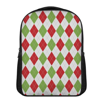 White Red And Green Argyle Pattern Print Casual Backpack