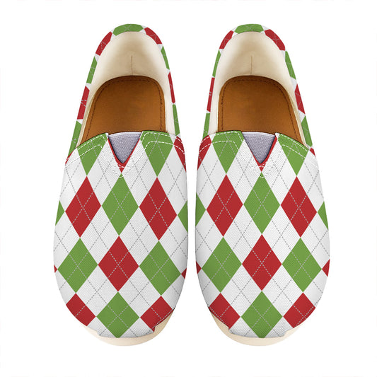 White Red And Green Argyle Pattern Print Casual Shoes