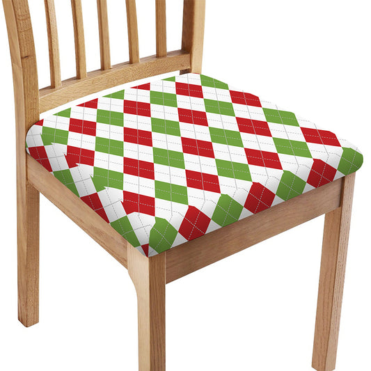 White Red And Green Argyle Pattern Print Chair Cushion Cover