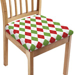 White Red And Green Argyle Pattern Print Chair Cushion Cover