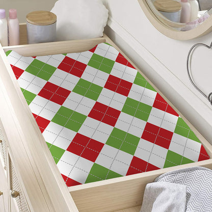 White Red And Green Argyle Pattern Print Changing Pad Cover