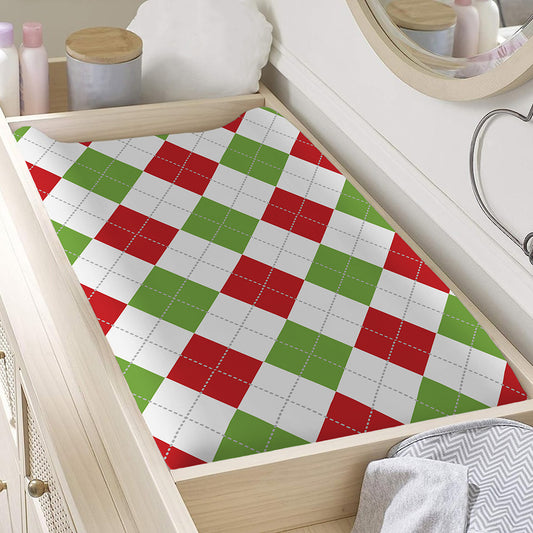 White Red And Green Argyle Pattern Print Changing Pad Cover