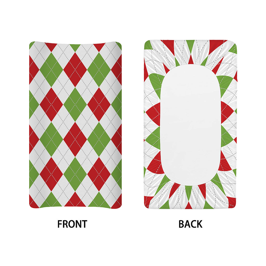 White Red And Green Argyle Pattern Print Changing Pad Cover