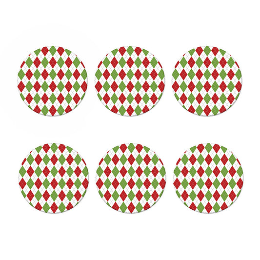 White Red And Green Argyle Pattern Print Coaster Set