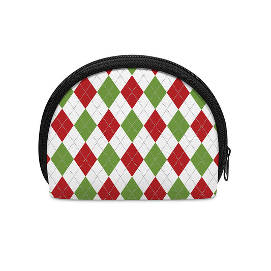 White Red And Green Argyle Pattern Print Coin Purse