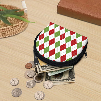White Red And Green Argyle Pattern Print Coin Purse