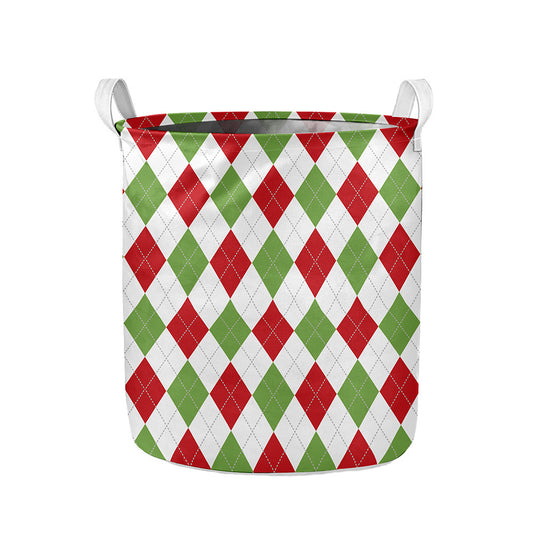 White Red And Green Argyle Pattern Print Collapsible Laundry Basket