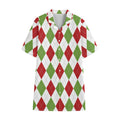 White Red And Green Argyle Pattern Print Cotton Hawaiian Shirt