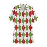 White Red And Green Argyle Pattern Print Cotton Hawaiian Shirt