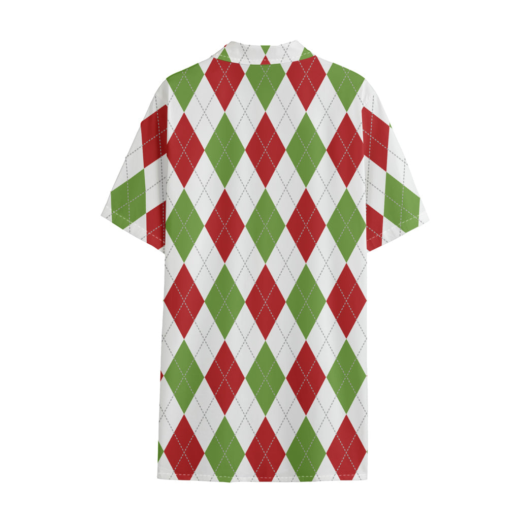 White Red And Green Argyle Pattern Print Cotton Hawaiian Shirt