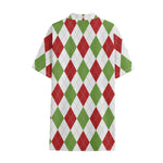 White Red And Green Argyle Pattern Print Cotton Hawaiian Shirt