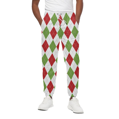 White Red And Green Argyle Pattern Print Cotton Pants