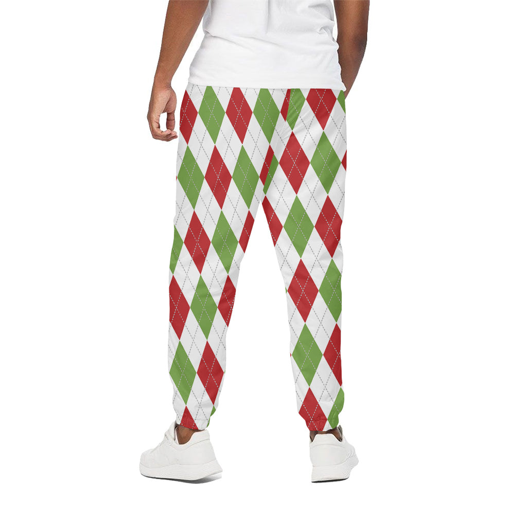 White Red And Green Argyle Pattern Print Cotton Pants