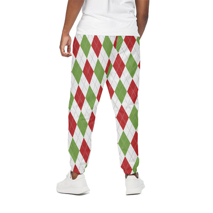 White Red And Green Argyle Pattern Print Cotton Pants
