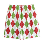White Red And Green Argyle Pattern Print Cotton Shorts