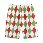 White Red And Green Argyle Pattern Print Cotton Shorts
