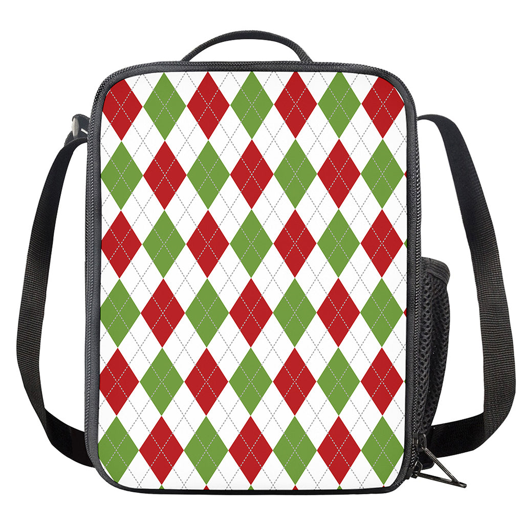 White Red And Green Argyle Pattern Print Crossbody Lunch Bag