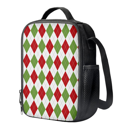 White Red And Green Argyle Pattern Print Crossbody Lunch Bag